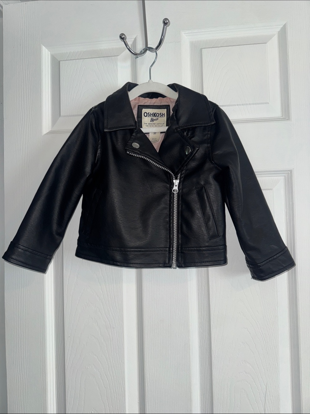 OshKosh B'gosh Black Faux Leather Moto Jacket with 2 sets and a teddy dress